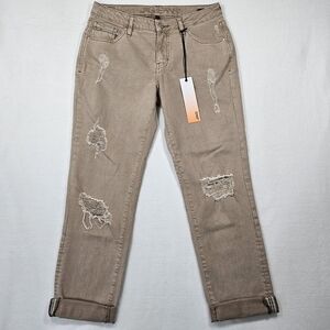 JAG Jeans Relaxed Boyfriend Distressed Khaki Tan Denim - Size 6
